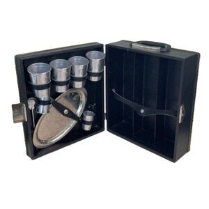Vintage Trav-L-Bar Ever Wear Leather Liquor Case 1960's Portable Cocktail Set